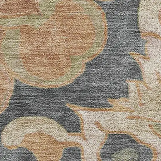 Terra Cotta Charcoal And Beige Floral Medallion Washable Area Rug With UV Protection Photo 3