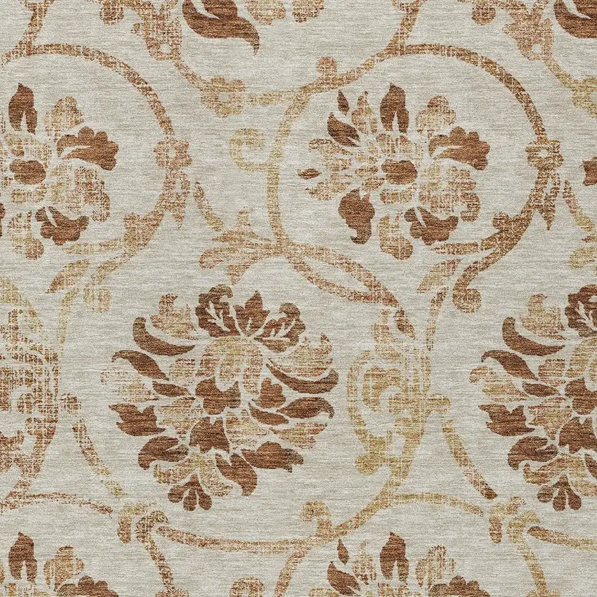 Terra Cotta Copper And Beige Floral Washable Indoor Outdoor Area Rug Photo 5