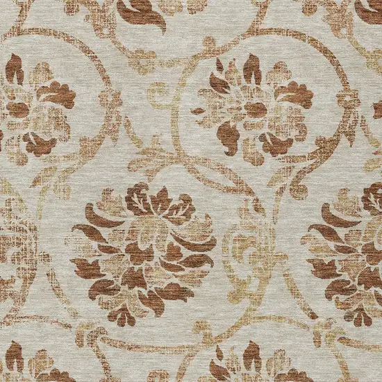 Terra Cotta Copper And Beige Floral Washable Indoor Outdoor Area Rug Photo 5