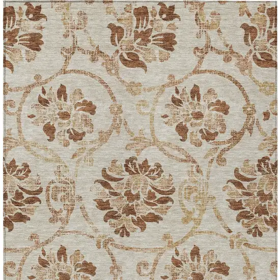 Terra Cotta Copper And Beige Floral Washable Indoor Outdoor Area Rug Photo 5
