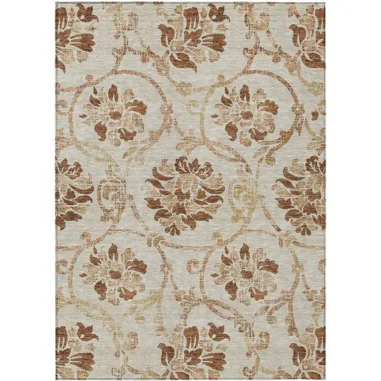 Terra Cotta Copper And Beige Floral Washable Indoor Outdoor Area Rug Photo 1
