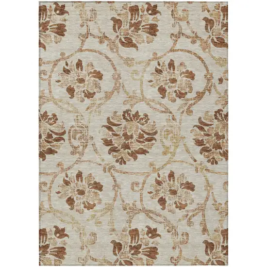 Terra Cotta Copper And Beige Floral Washable Indoor Outdoor Area Rug Photo 1