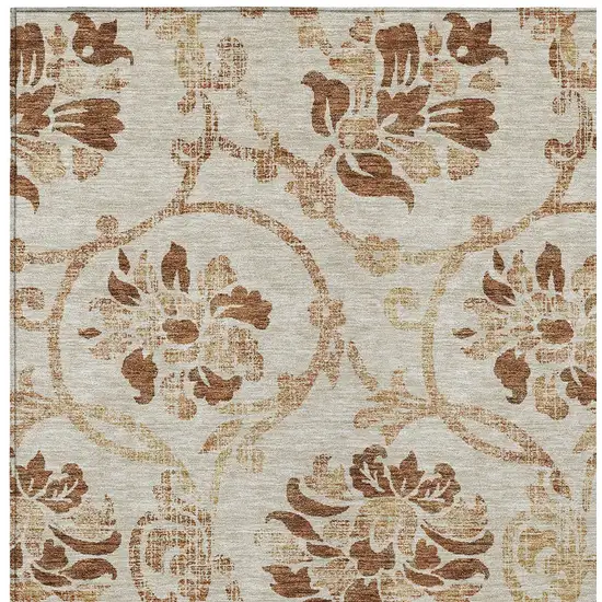 Terra Cotta Copper And Beige Floral Washable Indoor Outdoor Area Rug Photo 4