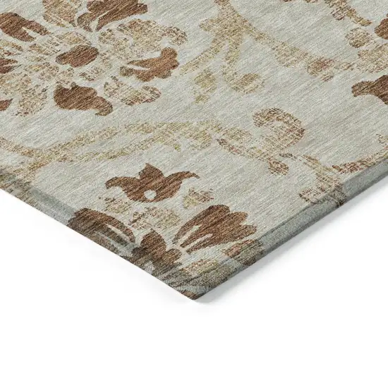 Terra Cotta Copper And Beige Floral Washable Indoor Outdoor Area Rug Photo 2