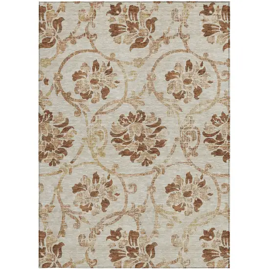Terra Cotta Copper And Beige Floral Washable Indoor Outdoor Area Rug Photo 5