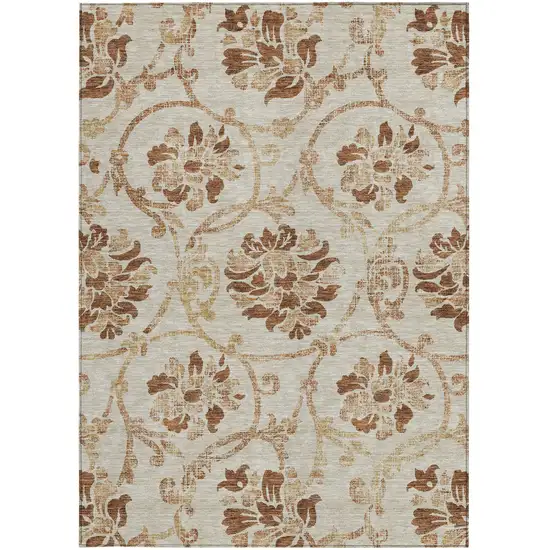 Terra Cotta Copper And Beige Floral Washable Indoor Outdoor Area Rug Photo 5