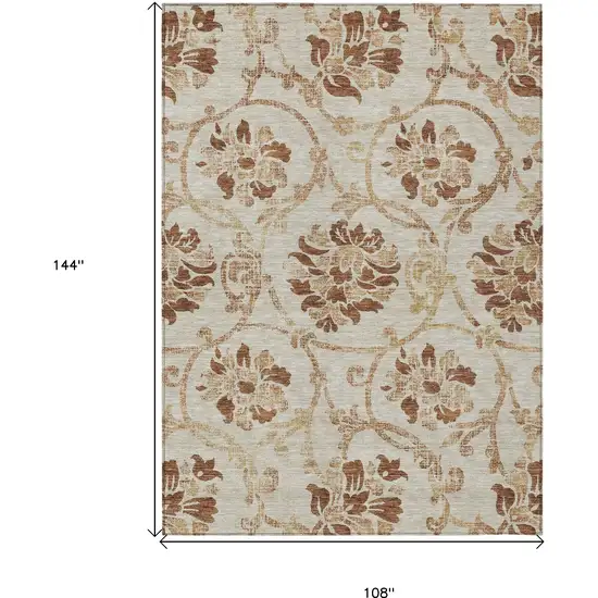 Terra Cotta Copper And Beige Floral Washable Indoor Outdoor Area Rug Photo 3