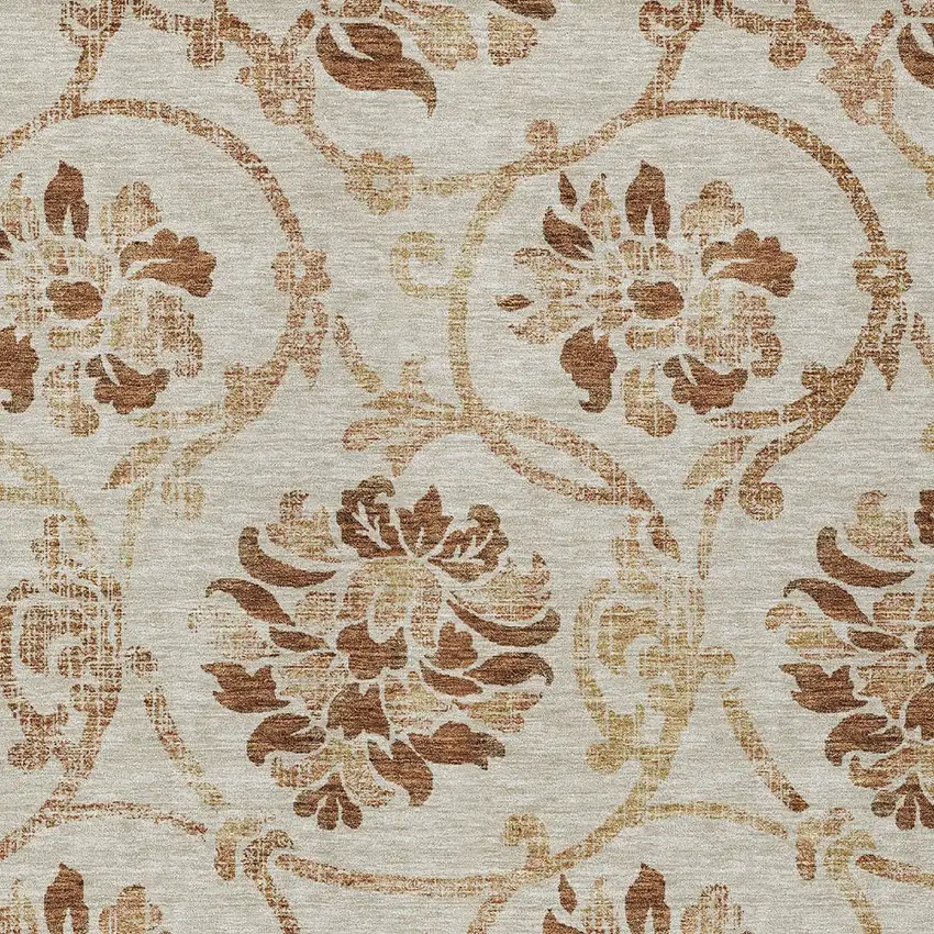 Terra Cotta Copper And Beige Floral Washable Indoor Outdoor Area Rug Photo 4