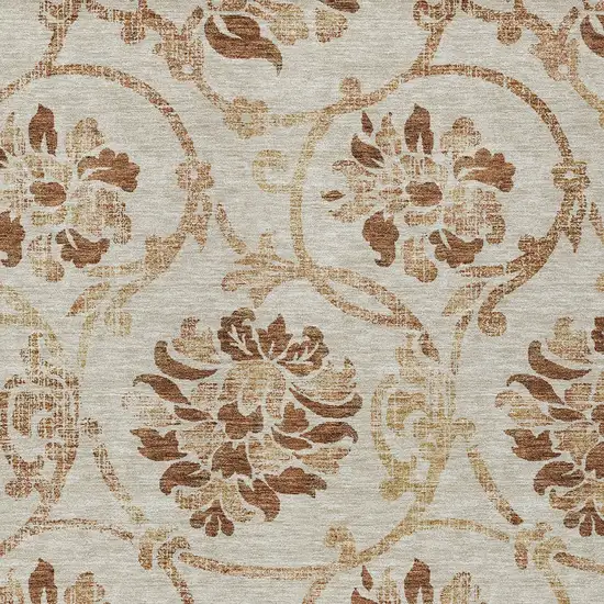 Terra Cotta Copper And Beige Floral Washable Indoor Outdoor Area Rug Photo 4