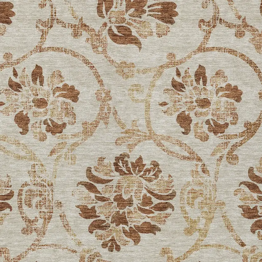 Terra Cotta Copper And Beige Floral Washable Indoor Outdoor Area Rug Photo 4