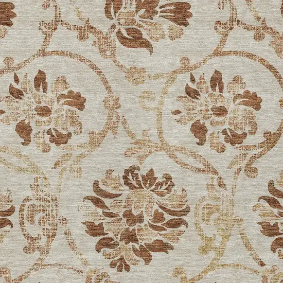 Terra Cotta Copper And Beige Floral Washable Indoor Outdoor Area Rug Photo 4
