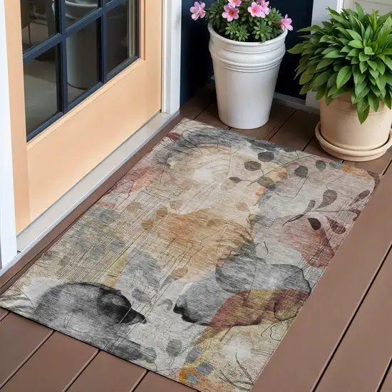 Terra Cotta Copper And Beige Floral Washable Indoor Outdoor Area Rug Photo 1