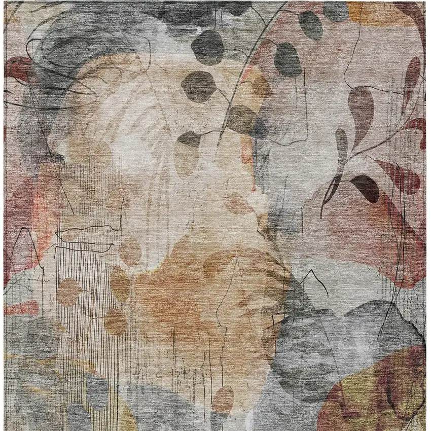 Terra Cotta Copper And Beige Floral Washable Indoor Outdoor Area Rug Photo 8