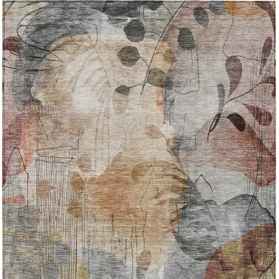 Terra Cotta Copper And Beige Floral Washable Indoor Outdoor Area Rug Photo 8