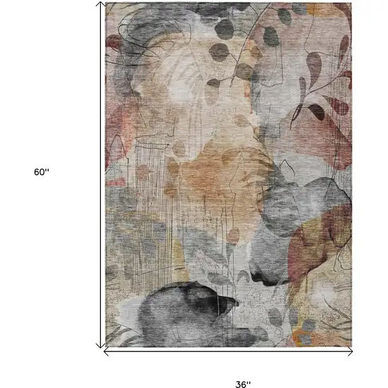 Terra Cotta Copper And Beige Floral Washable Indoor Outdoor Area Rug Photo 3