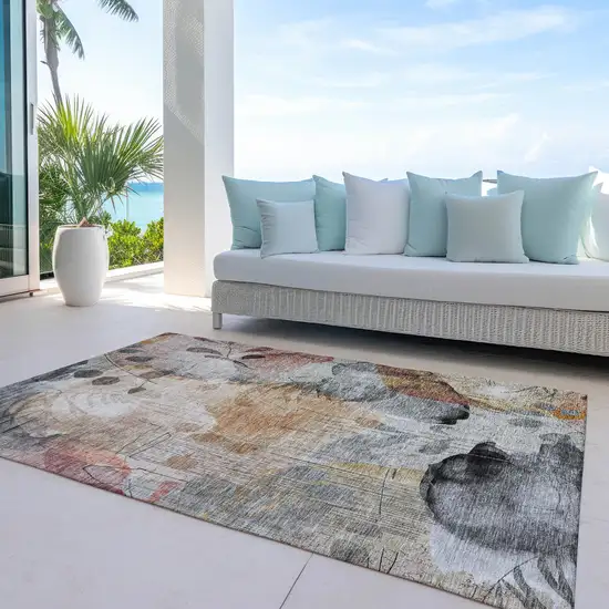 Terra Cotta Copper And Beige Floral Washable Indoor Outdoor Area Rug Photo 8
