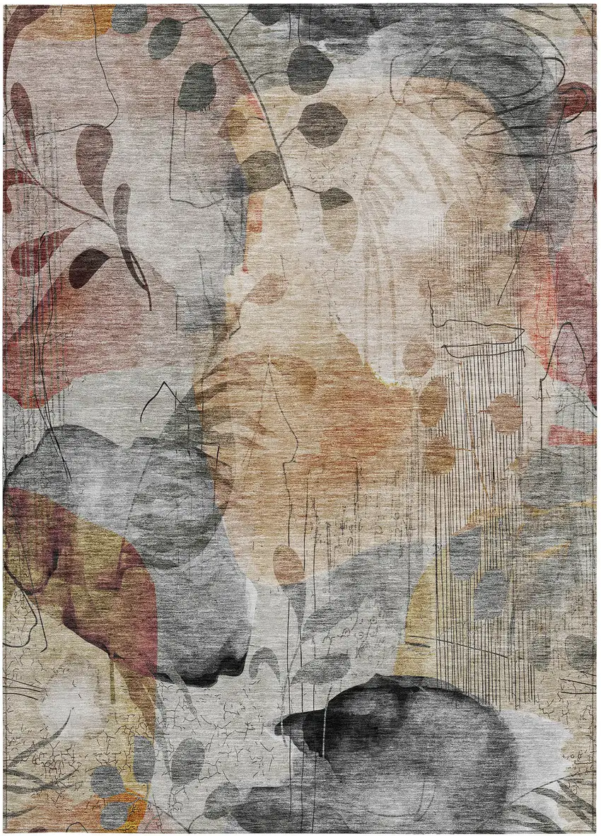 Terra Cotta Copper And Beige Floral Washable Indoor Outdoor Area Rug Photo 7