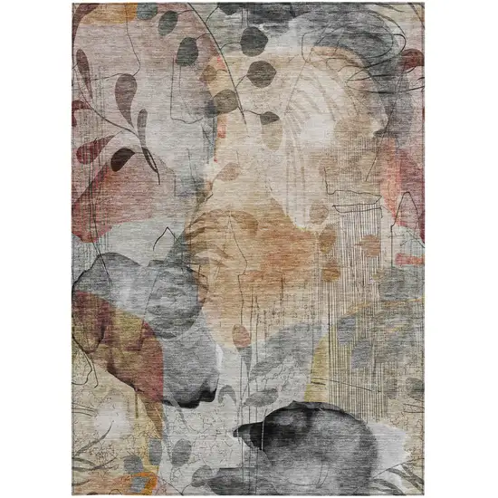 Terra Cotta Copper And Beige Floral Washable Indoor Outdoor Area Rug Photo 7