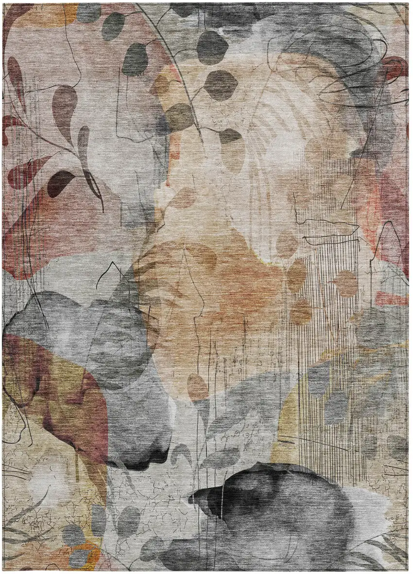 Terra Cotta Copper And Beige Floral Washable Indoor Outdoor Area Rug Photo 7