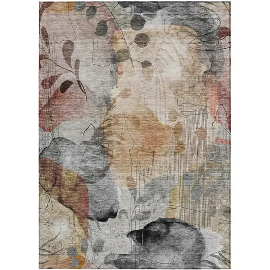 Terra Cotta Copper And Beige Floral Washable Indoor Outdoor Area Rug Photo 7