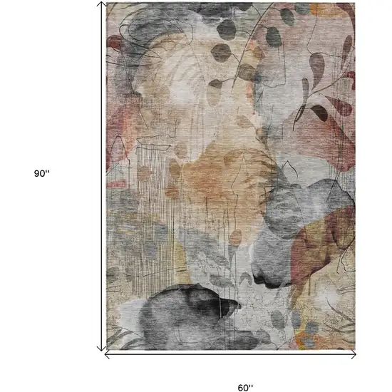 Terra Cotta Copper And Beige Floral Washable Indoor Outdoor Area Rug Photo 3