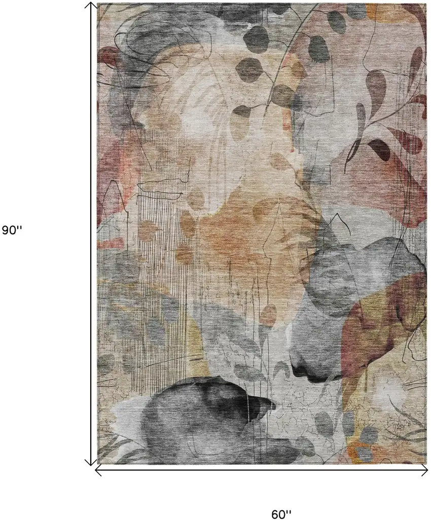 Terra Cotta Copper And Beige Floral Washable Indoor Outdoor Area Rug Photo 3