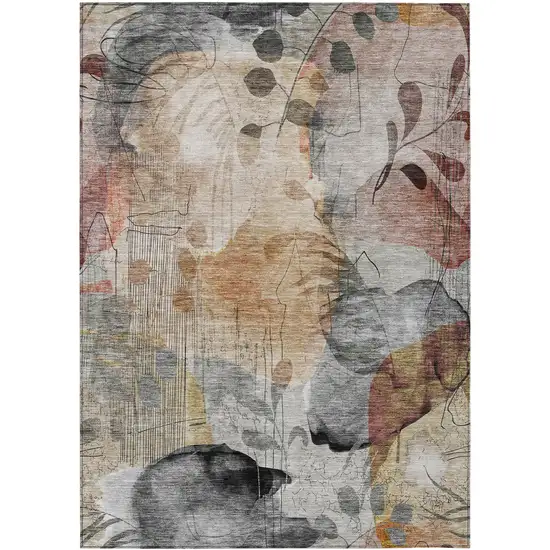 Terra Cotta Copper And Beige Floral Washable Indoor Outdoor Area Rug Photo 2