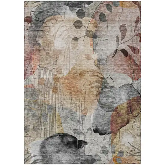 Terra Cotta Copper And Beige Floral Washable Indoor Outdoor Area Rug Photo 2