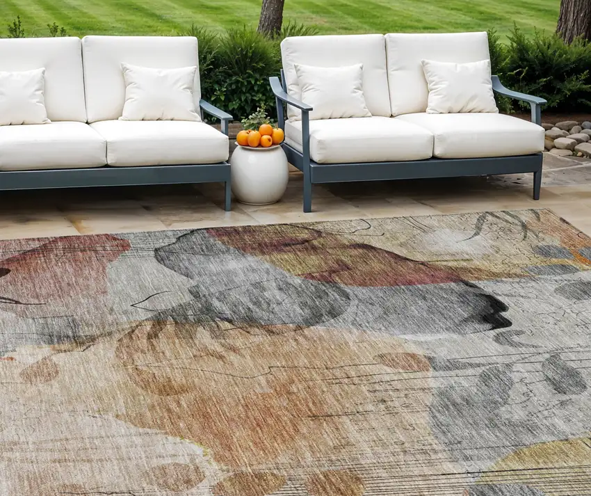 Terra Cotta Copper And Beige Floral Washable Indoor Outdoor Area Rug Photo 1