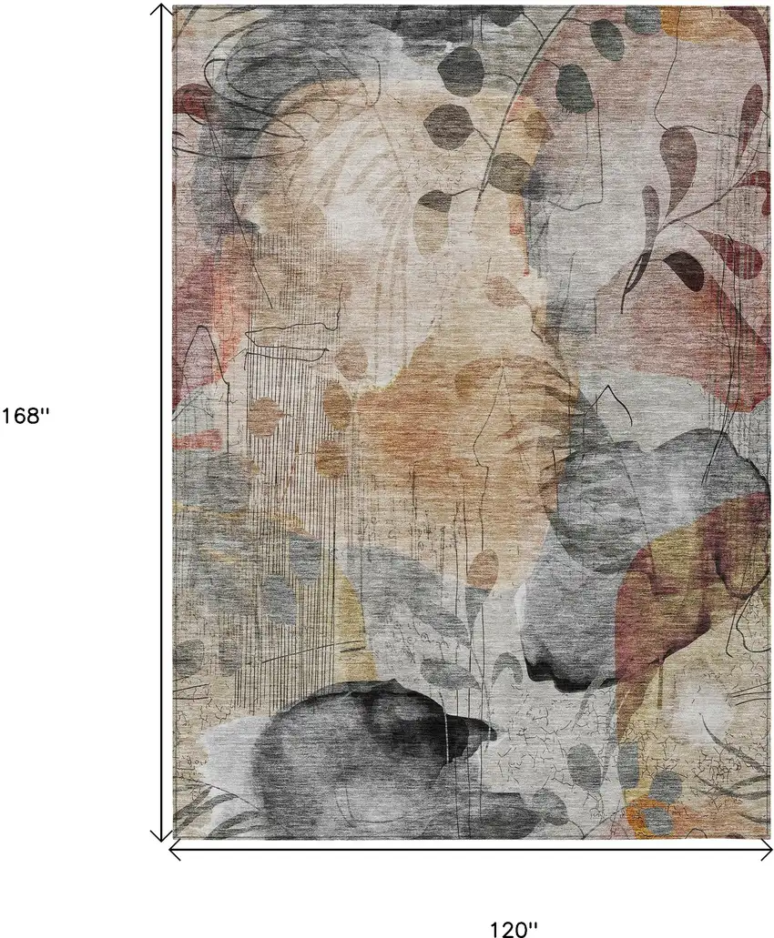 Terra Cotta Copper And Beige Floral Washable Indoor Outdoor Area Rug Photo 3