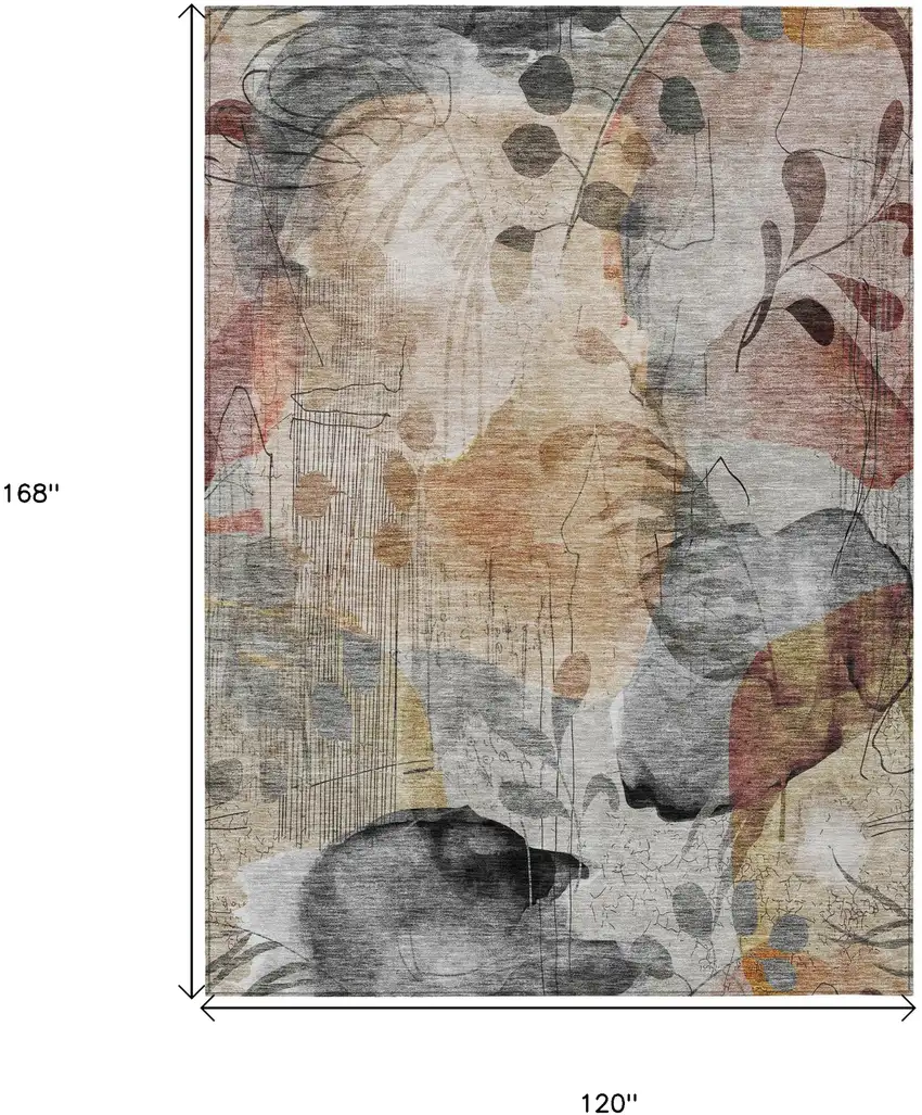 Terra Cotta Copper And Beige Floral Washable Indoor Outdoor Area Rug Photo 3