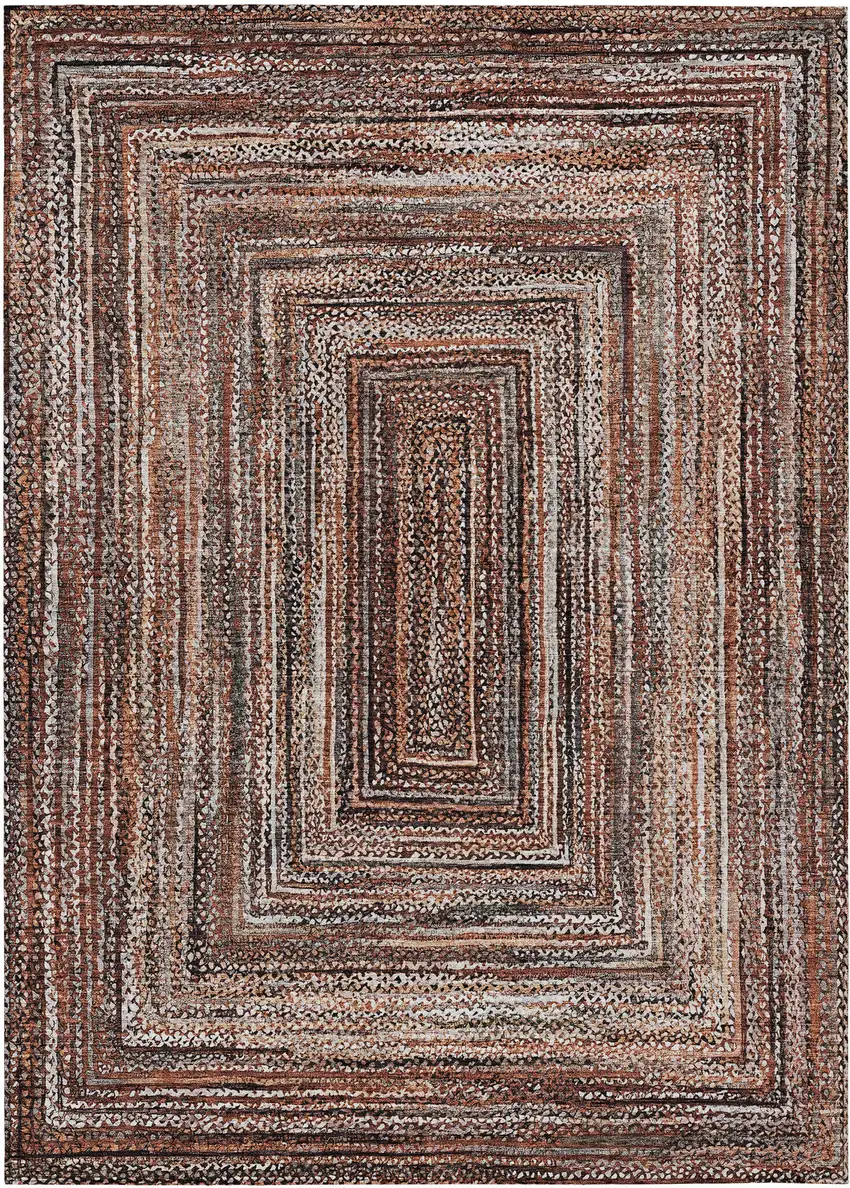 Terra Cotta Copper And Beige Geometric Washable Indoor Outdoor Area Rug Photo 1