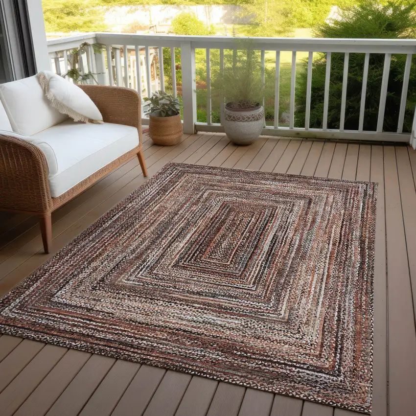 Terra Cotta Copper And Beige Geometric Washable Indoor Outdoor Area Rug Photo 4