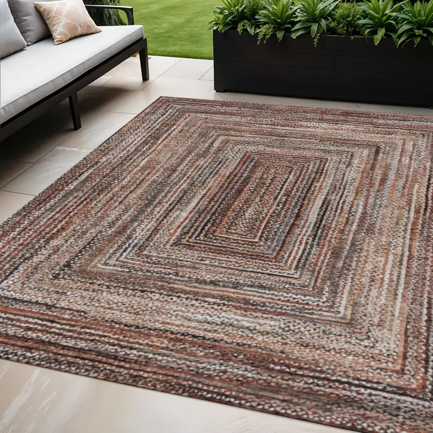 Terra Cotta Copper And Beige Geometric Washable Indoor Outdoor Area Rug Photo 2