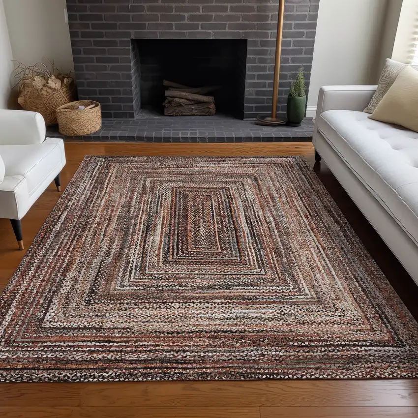 Terra Cotta Copper And Beige Geometric Washable Indoor Outdoor Area Rug Photo 6