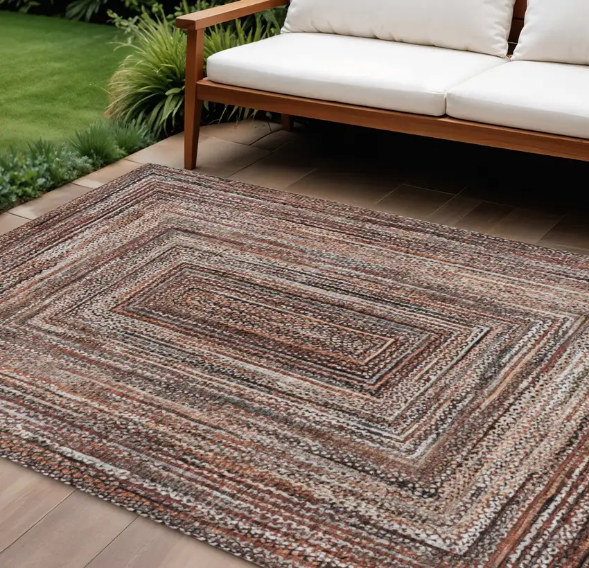Terra Cotta Copper And Beige Geometric Washable Indoor Outdoor Area Rug Photo 2