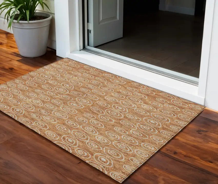 Terra Cotta Copper And Beige Geometric Washable Indoor Outdoor Area Rug Photo 2
