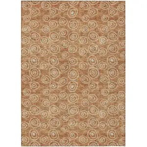 Photo of Terra Cotta Copper And Beige Geometric Washable Indoor Outdoor Area Rug