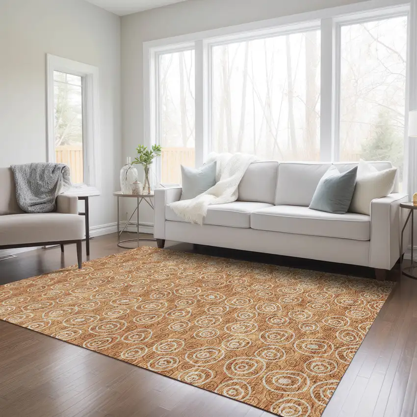 Terra Cotta Copper And Beige Geometric Washable Indoor Outdoor Area Rug Photo 9