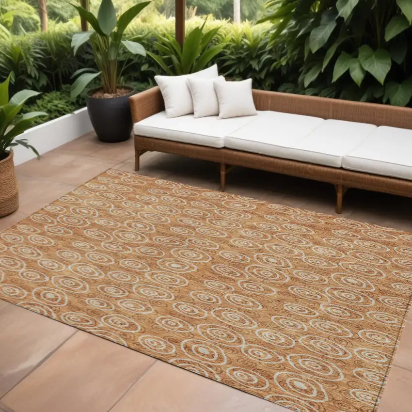 Terra Cotta Copper And Beige Geometric Washable Indoor Outdoor Area Rug Photo 2
