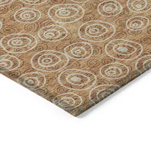 Photo of Terra Cotta Copper And Beige Geometric Washable Indoor Outdoor Area Rug