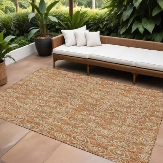 Terra Cotta Copper And Beige Geometric Washable Indoor Outdoor Area Rug Photo 1