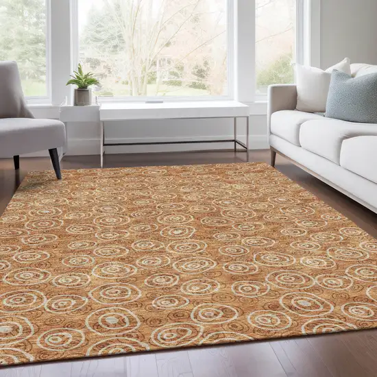 Terra Cotta Copper And Beige Geometric Washable Indoor Outdoor Area Rug Photo 7