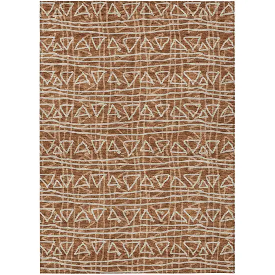 Terra Cotta Copper And Beige Geometric Washable Indoor Outdoor Area Rug Photo 2