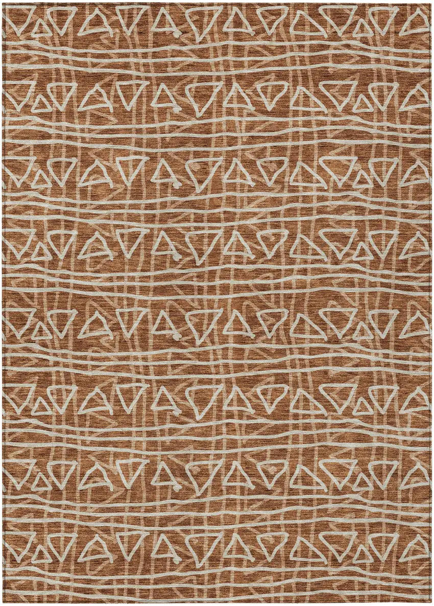 Terra Cotta Copper And Beige Geometric Washable Indoor Outdoor Area Rug Photo 2
