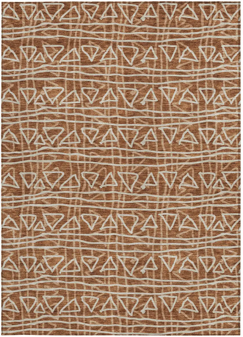 Terra Cotta Copper And Beige Geometric Washable Indoor Outdoor Area Rug Photo 6