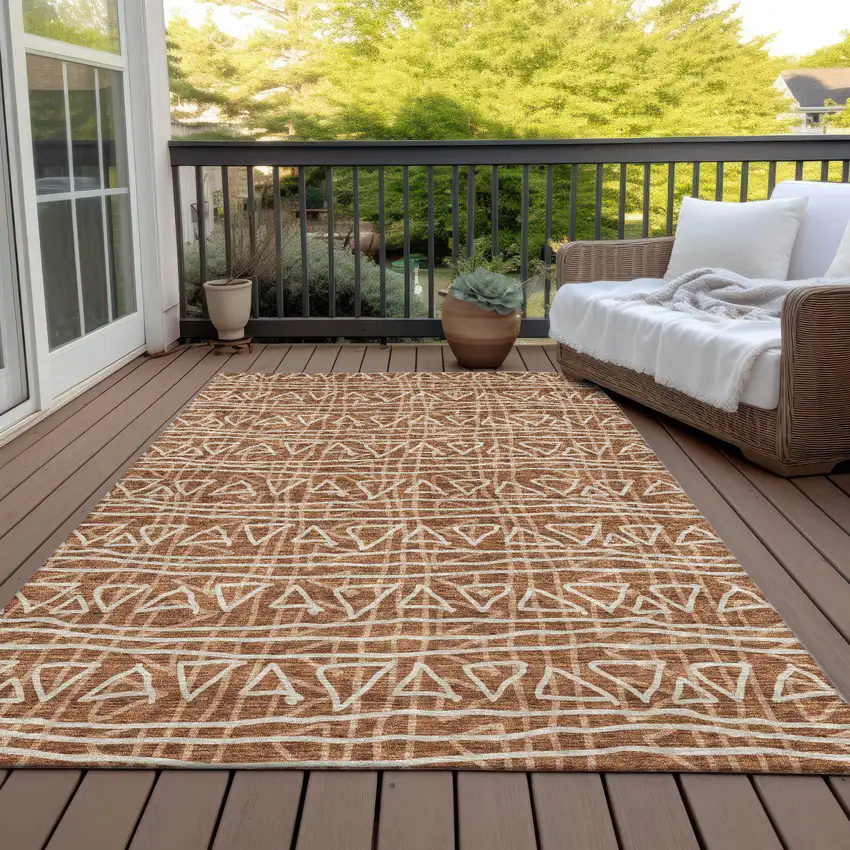 Terra Cotta Copper And Beige Geometric Washable Indoor Outdoor Area Rug Photo 7