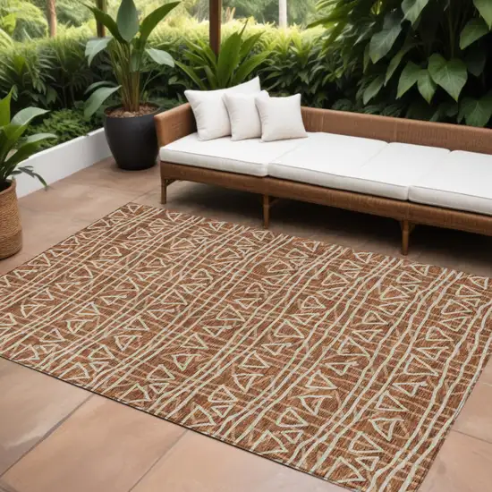 Terra Cotta Copper And Beige Geometric Washable Indoor Outdoor Area Rug Photo 1