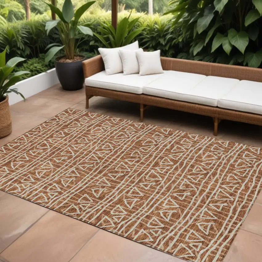 Terra Cotta Copper And Beige Geometric Washable Indoor Outdoor Area Rug Photo 1