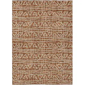 Photo of Terra Cotta Copper And Beige Geometric Washable Indoor Outdoor Area Rug